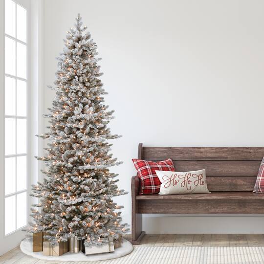 7.5ft. Pre-Lit Slim Flocked Royal Majestic Douglas Spruce Artificial Christmas Tree, Clear Lights